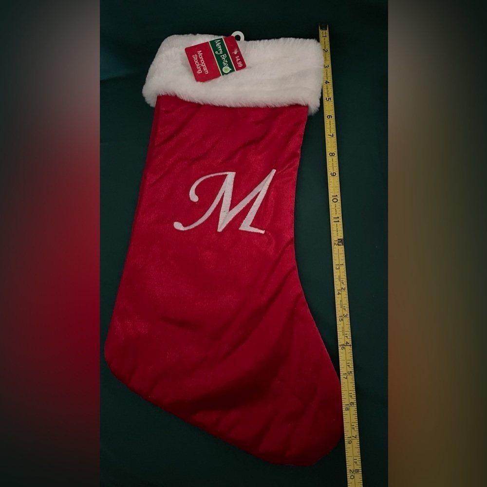 2 NWT Red Christmas Stocking one with White Fur Trim & one with MOM on
